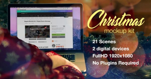 冬季圣诞节圣诞老人电脑使用场景视频样机大洋岛精选AE模板 Christmas Mockup Kit