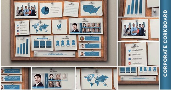 木塞图钉便签动画企业宣传视频大洋岛精选AE模板 Corporate Corkboard Presentation