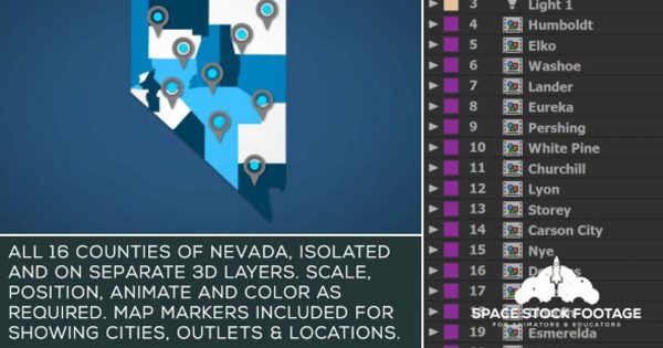 内华达州地图位置动画AE视频模板 Nevada Map Kit