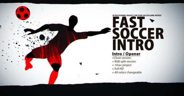 水彩风格足球体育运动宣传视频大洋岛精选AE模板 Fast Soccer Intro