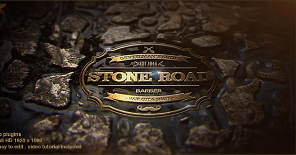 复古黄金石子流水镜头特效logo演示大洋岛精选AE模板 Stone Road Logo