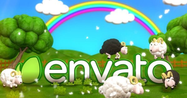绵羊动画logo演示大洋岛精选AE模板 Happy Sheeps at Meadow Logo Reveal