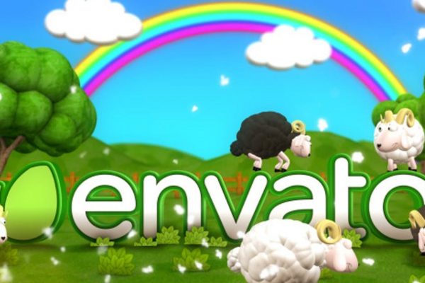 绵羊动画logo演示大洋岛精选AE模板 Happy Sheeps at Meadow Logo Reveal