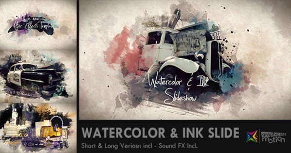 创意艺术水彩水墨幻灯片视频大洋岛精选AE模板 Watercolor & Ink Slideshow