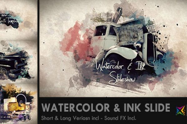 创意艺术水彩水墨幻灯片视频大洋岛精选AE模板 Watercolor & Ink Slideshow