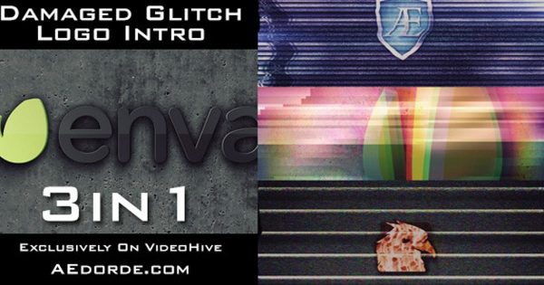 失真特效视频Logo演示大洋岛精选AE模板 Damaged Glitch Logo Intro – 3in1 Pack