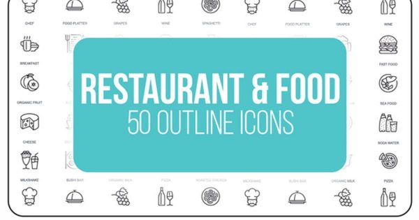 50枚餐馆美食&体育运动主题线条动画图标 Restaurant and Sport – 50 Thin Line Icons
