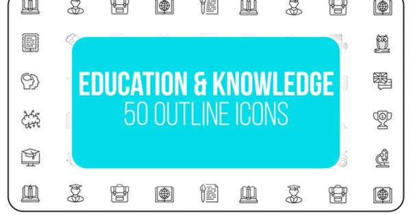 50枚教育&知识主题线条动画图标 Education & Knowledge – 50 Thin Line Icons