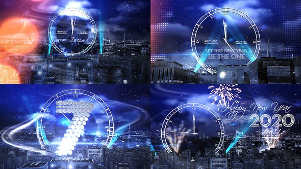 2020新年前夜城市夜空倒计时特效视频片头素材大洋岛精选AE模板 New Year Eve Countdown 2020