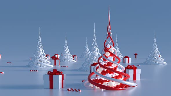 创意圣诞节圣诞树动画视频大洋岛精选AE模板 Abstract Christmas Trees (2 in 1)