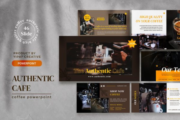 咖啡主题PowerPoint幻灯片设计模板 Authentic Coffee Presentation Template