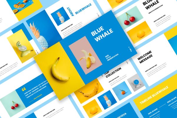 黄蓝配色简约风格蚂蚁素材精选Keynote模板模板 Bluewhale – Keynote Presentation