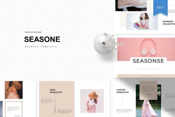 粉色女性主题适用的第一素材精选Keynote模板 Seasone | Keynote Template