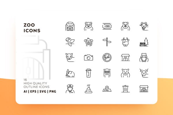 动物园主题矢量轮廓第一素材精选图标 ZOO ICON OUTLINE