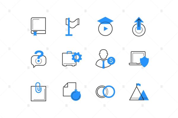 在线商务＆服务主题双色调矢量第一素材精选图标 Online business and services color icons set