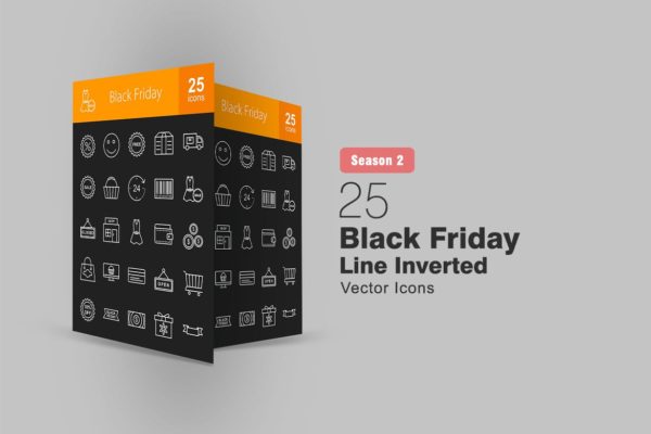25枚黑色星期五主题矢量线性第一素材精选图标v2 25 Black Friday Line Inverted Icons