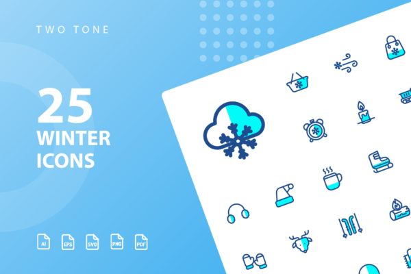 25枚冬天主题双色调矢量第一素材精选图标v2 Winter Two Tone Icons