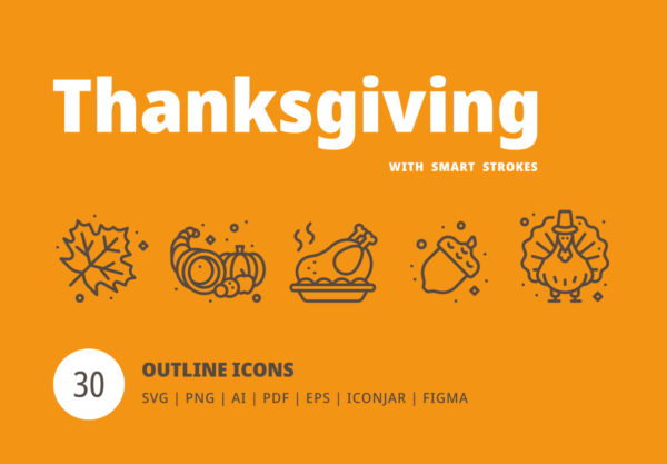 蚂蚁素材下午茶：30枚感恩节主题矢量线条蚂蚁素材精选图标集
