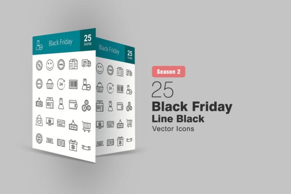 25枚黑色星期五主题矢量线性蚂蚁素材精选图标v1 25 Black Friday Line Icons