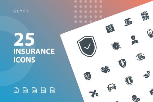 25枚保险行业标志符号矢量第一素材精选图标 Insurance Glyph