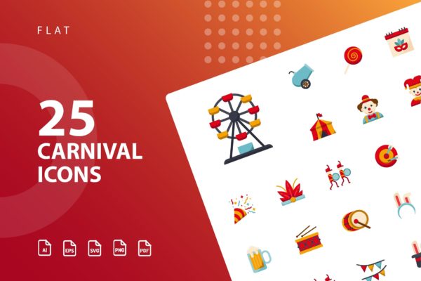 25枚狂欢节扁平设计风格矢量蚂蚁素材精选图标 Carnival Flat