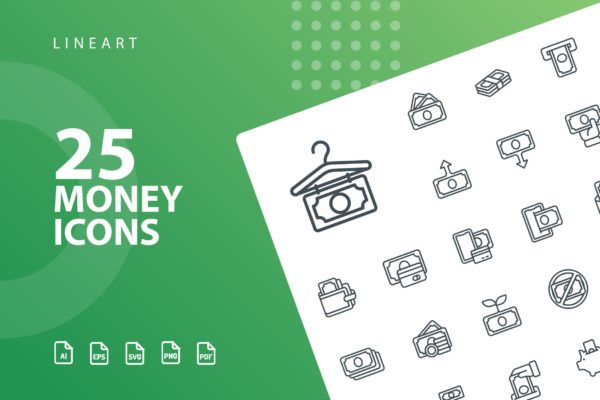 25枚金钱主题矢量线性蚂蚁素材精选图标 Money Lineart Icons