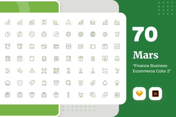Mars系列-70枚互联网金融主题彩色矢量线性第一素材精选图标素材包v2 Mars – Finance Business Ecommerce Color 2