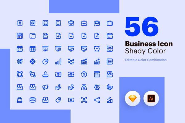 56枚商业主题彩色阴影矢量第一素材精选图标素材包 Business Icon – Shady Color