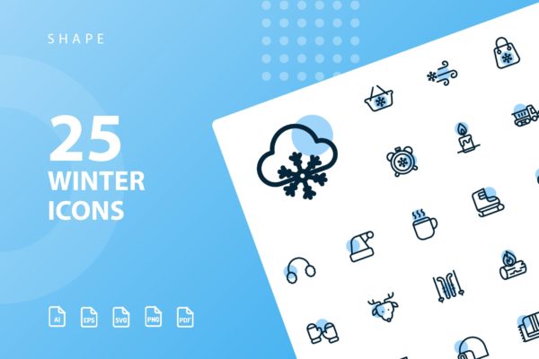 25枚冬天主题矢量阴影第一素材精选图标v2 Winter Shape Icons