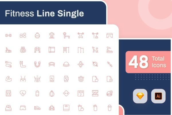 Line Senja系列：健身主题矢量线性第一素材精选图标素材包 Line Senja – Fitness
