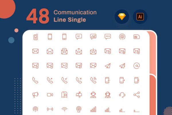 Line Senja系列：电子通讯主题矢量线性第一素材精选图标素材包 Line Senja – Communication