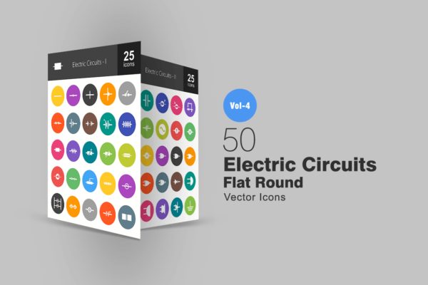 50枚电路线路板主题扁平风圆形第一素材精选图标 50 Electric Circuits Flat Round Icons