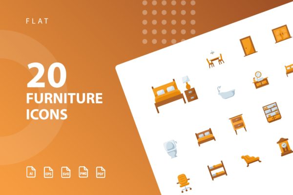 20枚家具主题扁平设计风格矢量蚂蚁素材精选图标v1 Furniture Flat Part 1