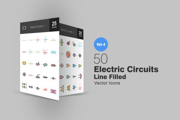 50枚电路线路板主题线性填充蚂蚁素材精选图标 50 Electric Circuits Line Filled Icons