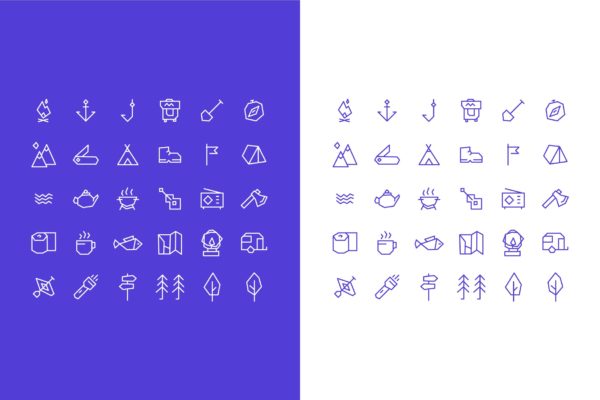 野外露营主题简约风格矢量蚂蚁素材精选图标集 Simple Vector Camping Icons Set