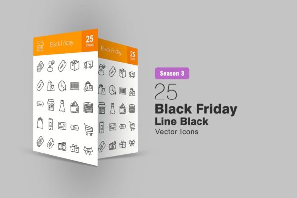 25枚黑色星期五矢量线性蚂蚁素材精选图标 25 Black Friday Line Icons