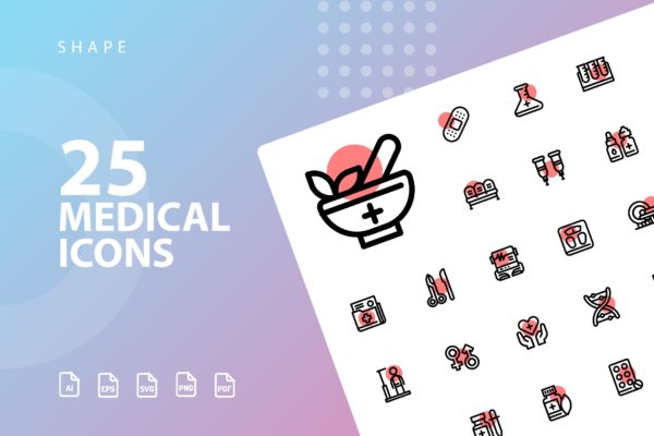25枚医疗药物主题矢量阴影蚂蚁素材精选图标v4 Medical Shape Icons