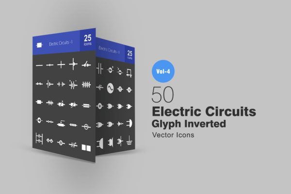 50枚电路线路板主题反转色字体蚂蚁素材精选图标 50 Electric Circuits Glyph Inverted Icons
