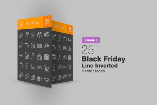 25枚黑色星期五主题反转色线性第一素材精选图标 25 Black Friday Line Inverted Icons