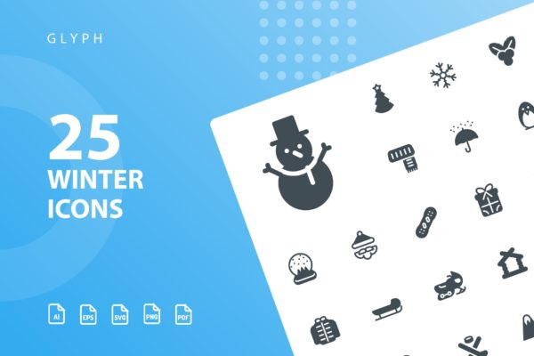 25枚冬天主题矢量字体蚂蚁素材精选图标v1 Winter Glyph Icons