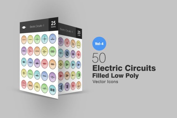 50枚电路线路板主题多边形填充色圆形第一素材精选图标 50 Electric Circuits Filled Low Poly Icons