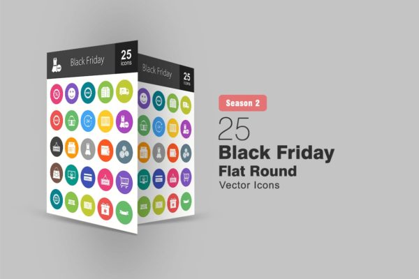 25个黑色星期五主题扁平设计风格圆角蚂蚁素材精选图标 25 Black Friday Flat Round Icons