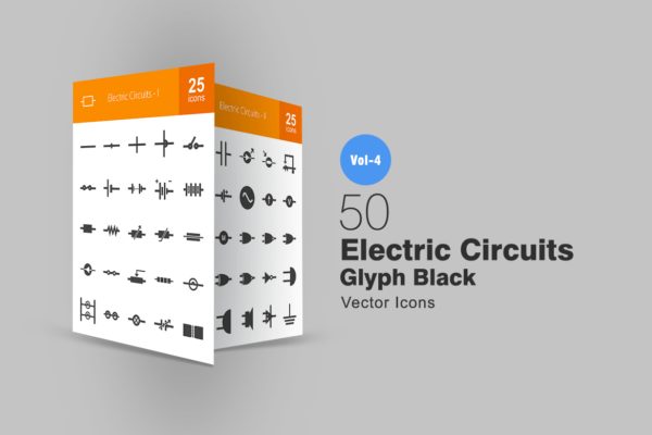 50枚电路线路板主题黑色字体第一素材精选图标 50 Electric Circuits Glyph Icons