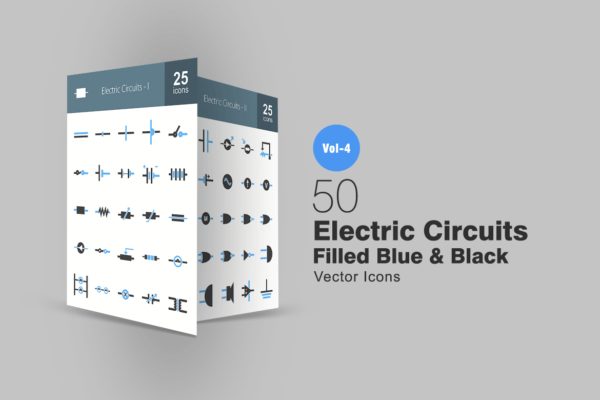 50枚电路线路板主题蓝黑色矢量蚂蚁素材精选图标 50 Electric Circuits Blue & Black Icons