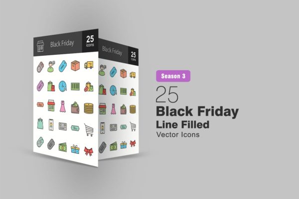 25枚黑色星期五主题填充色线性蚂蚁素材精选图标 25 Black Friday Filled Line Icons