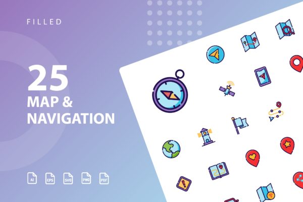 25枚地图导航矢量填充第一素材精选图标 Map & Navigation Filled
