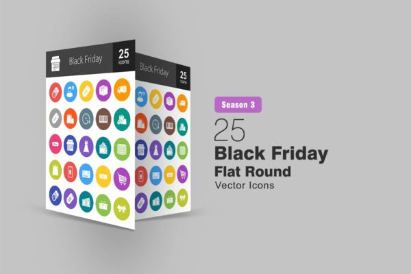 25枚黑色星期五主题扁平风矢量圆形蚂蚁素材精选图标 25 Black Friday Flat Round Icons