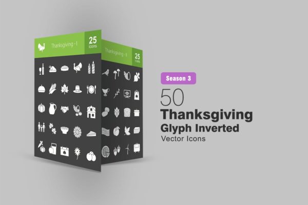 50枚感恩节主题反转色矢量字体蚂蚁素材精选图标 50 Thanksgiving Glyph Inverted Icons
