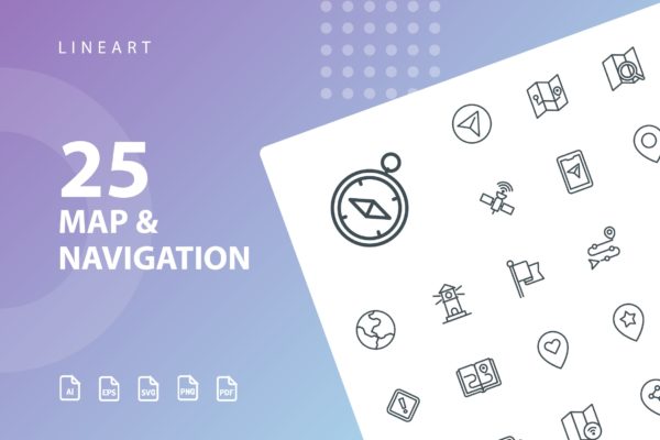 25枚地图导航主题矢量线性蚂蚁素材精选图标 Map & Navigation Lineart