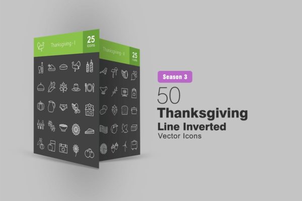 50枚感恩节主题反转色矢量线性蚂蚁素材精选图标 50 Thanksgiving Line Inverted Icons